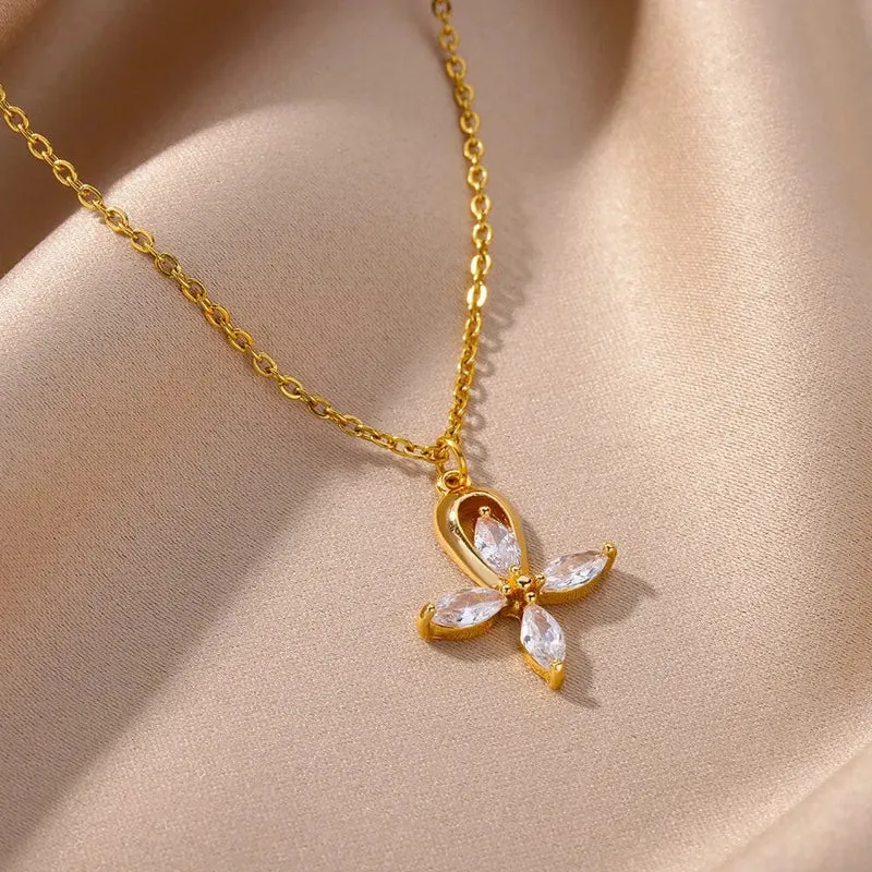 Zirkon Kreuz Anhänger Halskette für Frauen Gold Farbe Edelstahl Kragen Neckalces 2024 Trend Goth Party Hochzeit Schmuck Geschenke