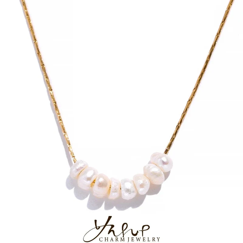 Yhpup Anlauffreie Natürliche Perlen Schicke Exquisite Halskette Dünne Kette Edelstahl Minimalistischer Charm Halsband Schmuck Damen