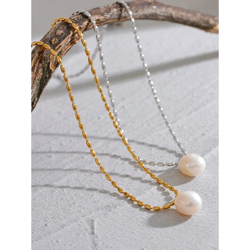 Yhpup Anlauffreie Natürliche Perlen Schicke Exquisite Halskette Dünne Kette Edelstahl Minimalistischer Charm Halsband Schmuck Damen