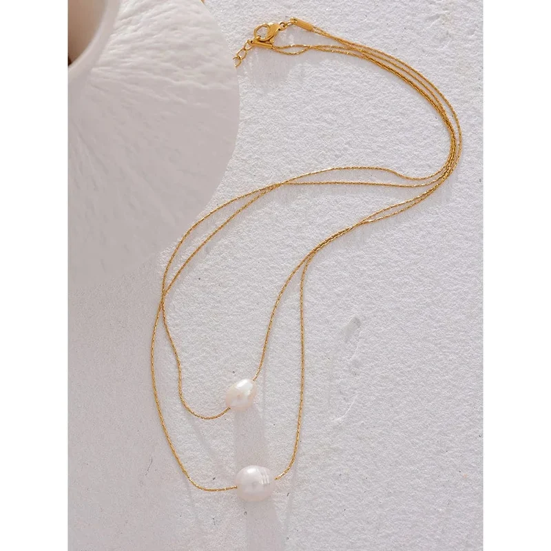 Yhpup Anlauffreie Natürliche Perlen Schicke Exquisite Halskette Dünne Kette Edelstahl Minimalistischer Charm Halsband Schmuck Damen