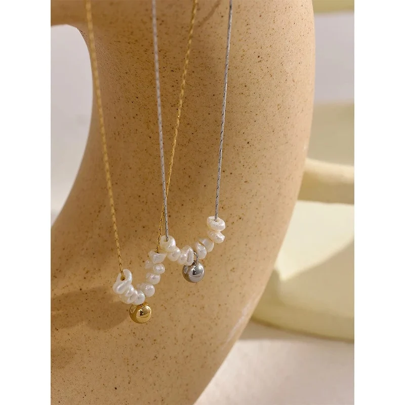 Yhpup Anlauffreie Natürliche Perlen Schicke Exquisite Halskette Dünne Kette Edelstahl Minimalistischer Charm Halsband Schmuck Damen