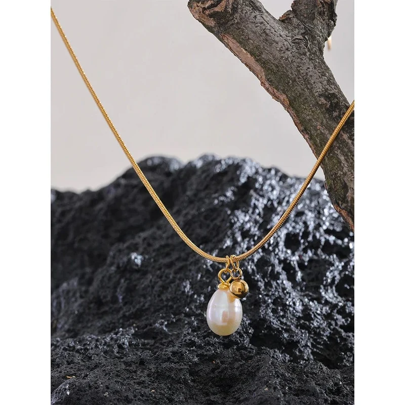 Yhpup Anlauffreie Natürliche Perlen Schicke Exquisite Halskette Dünne Kette Edelstahl Minimalistischer Charm Halsband Schmuck Damen