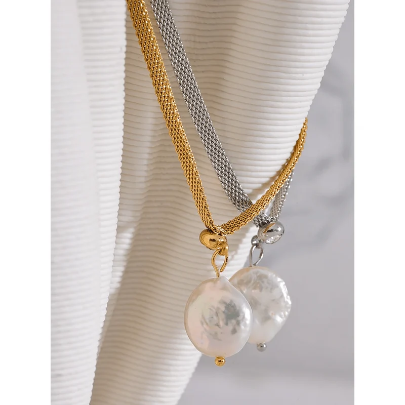 Yhpup Anlauffreie Natürliche Perlen Schicke Exquisite Halskette Dünne Kette Edelstahl Minimalistischer Charm Halsband Schmuck Damen