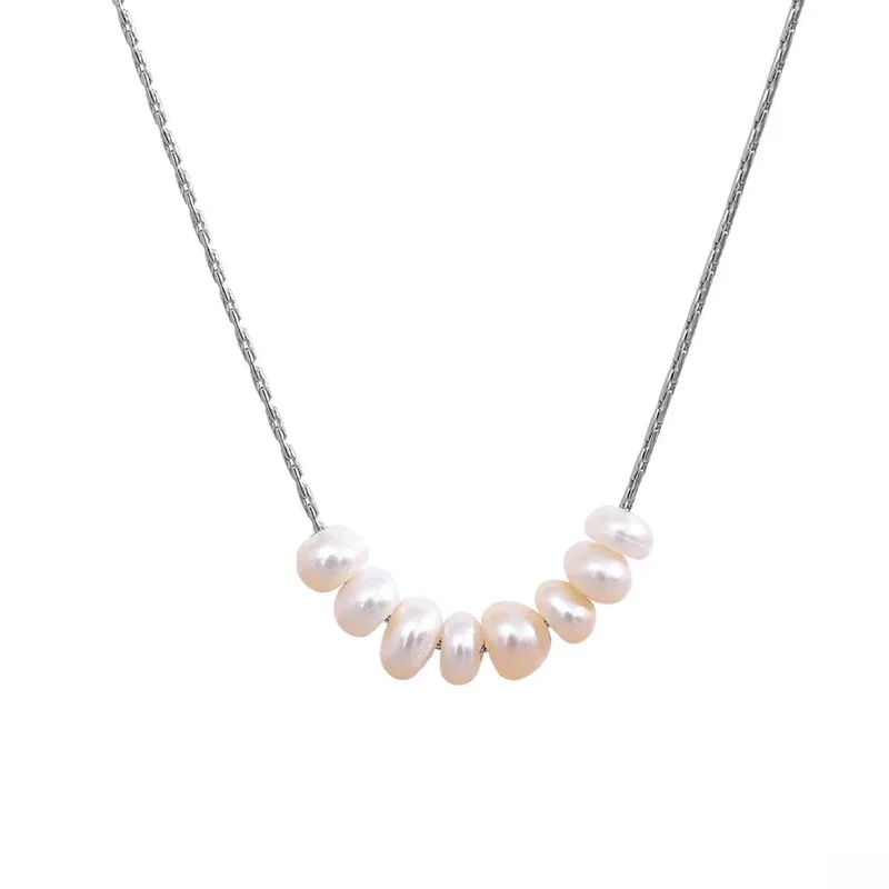 Yhpup Anlauffreie Natürliche Perlen Schicke Exquisite Halskette Dünne Kette Edelstahl Minimalistischer Charm Halsband Schmuck Damen