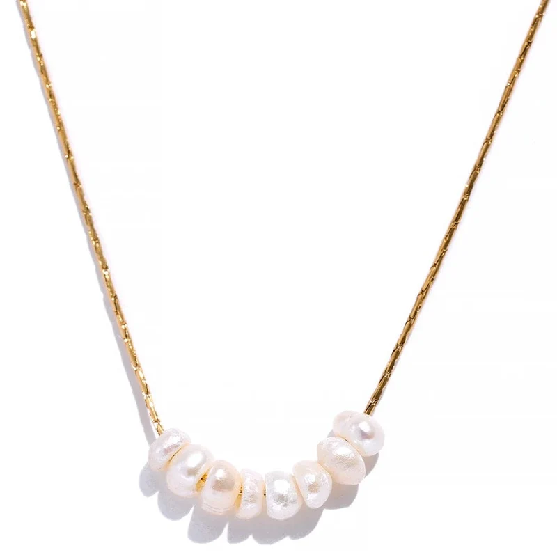 Yhpup Anlauffreie Natürliche Perlen Schicke Exquisite Halskette Dünne Kette Edelstahl Minimalistischer Charm Halsband Schmuck Damen