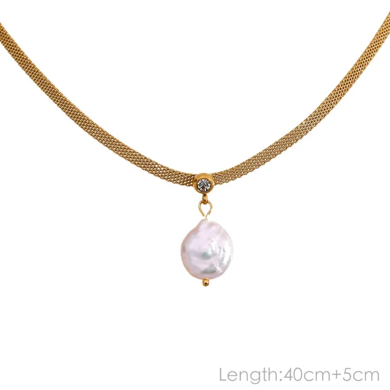 Yhpup Anlauffreie Natürliche Perlen Schicke Exquisite Halskette Dünne Kette Edelstahl Minimalistischer Charm Halsband Schmuck Damen