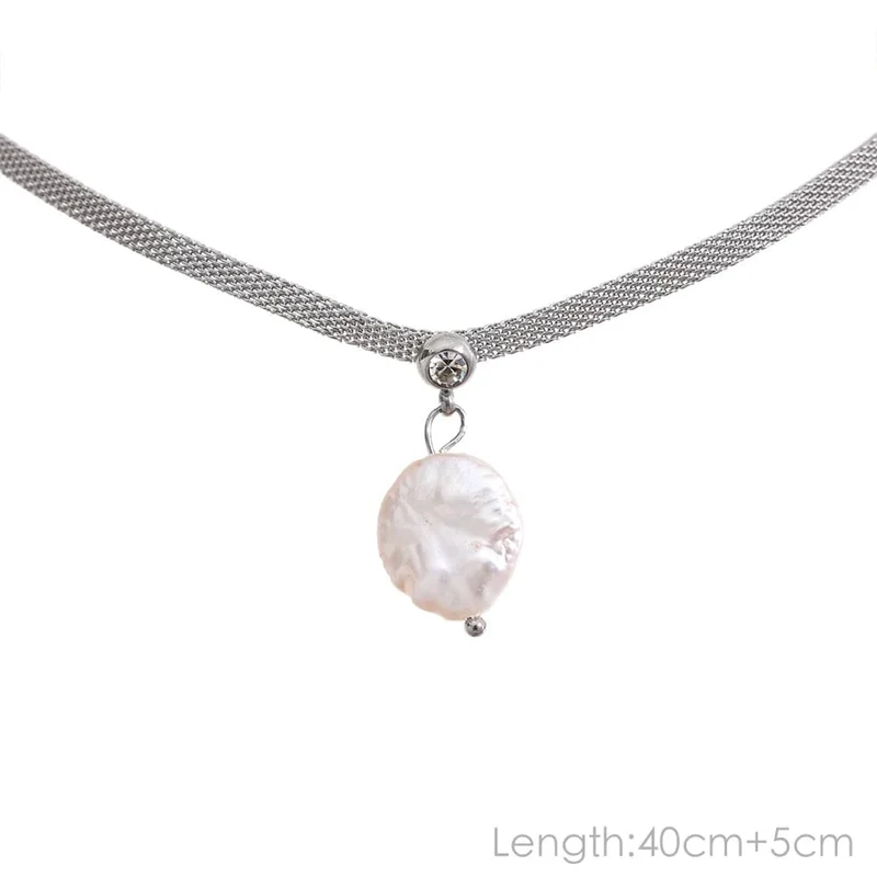 Yhpup Anlauffreie Natürliche Perlen Schicke Exquisite Halskette Dünne Kette Edelstahl Minimalistischer Charm Halsband Schmuck Damen