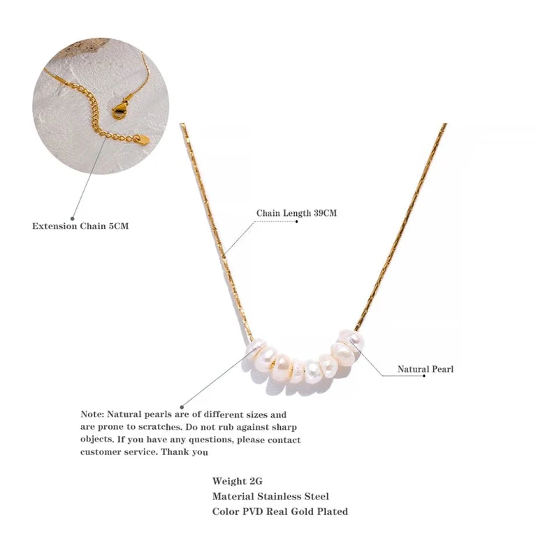 Yhpup Anlauffreie Natürliche Perlen Schicke Exquisite Halskette Dünne Kette Edelstahl Minimalistischer Charm Halsband Schmuck Damen