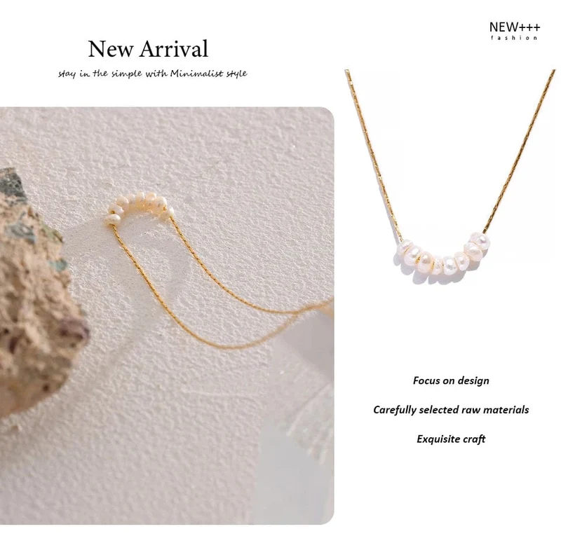 Yhpup Anlauffreie Natürliche Perlen Schicke Exquisite Halskette Dünne Kette Edelstahl Minimalistischer Charm Halsband Schmuck Damen