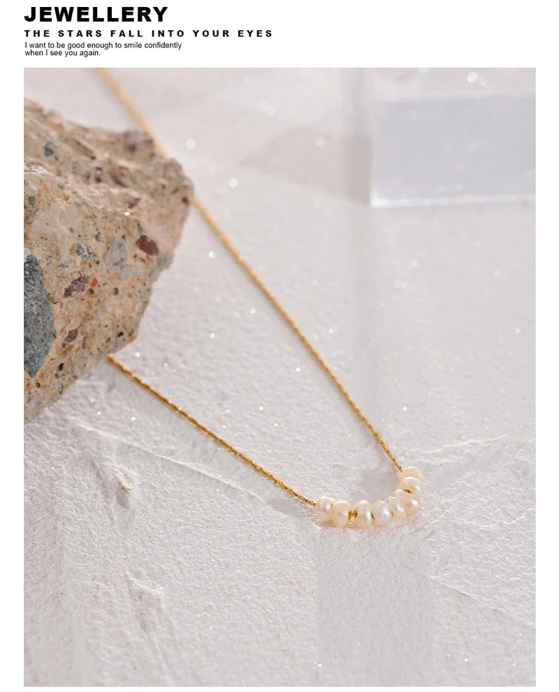Yhpup Anlauffreie Natürliche Perlen Schicke Exquisite Halskette Dünne Kette Edelstahl Minimalistischer Charm Halsband Schmuck Damen