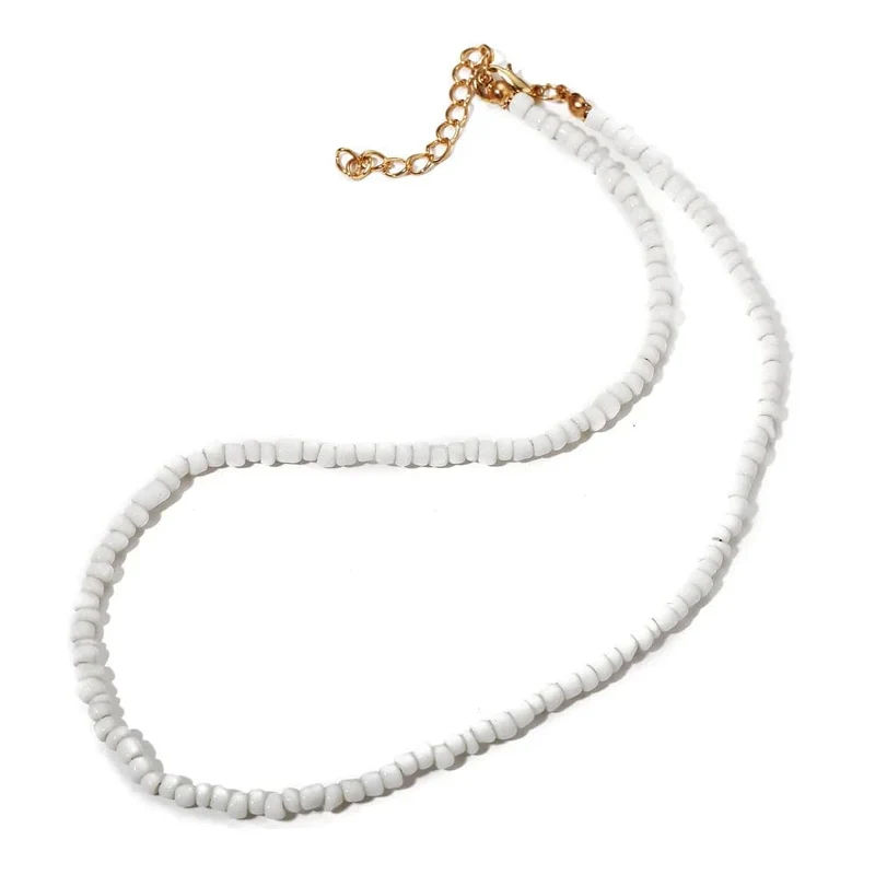 Böhmen Weiß Farbe Acryl Perle Halsband Halskette Für Frauen Vintage Kette Neckace Mode Schmuck Großhandel