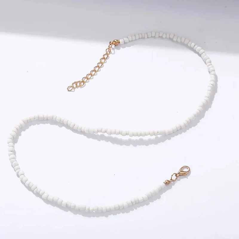 Böhmen Weiß Farbe Acryl Perle Halsband Halskette Für Frauen Vintage Kette Neckace Mode Schmuck Großhandel