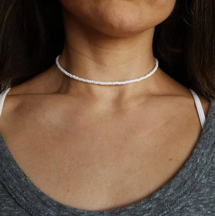 Böhmen Weiß Farbe Acryl Perle Halsband Halskette Für Frauen Vintage Kette Neckace Mode Schmuck Großhandel
