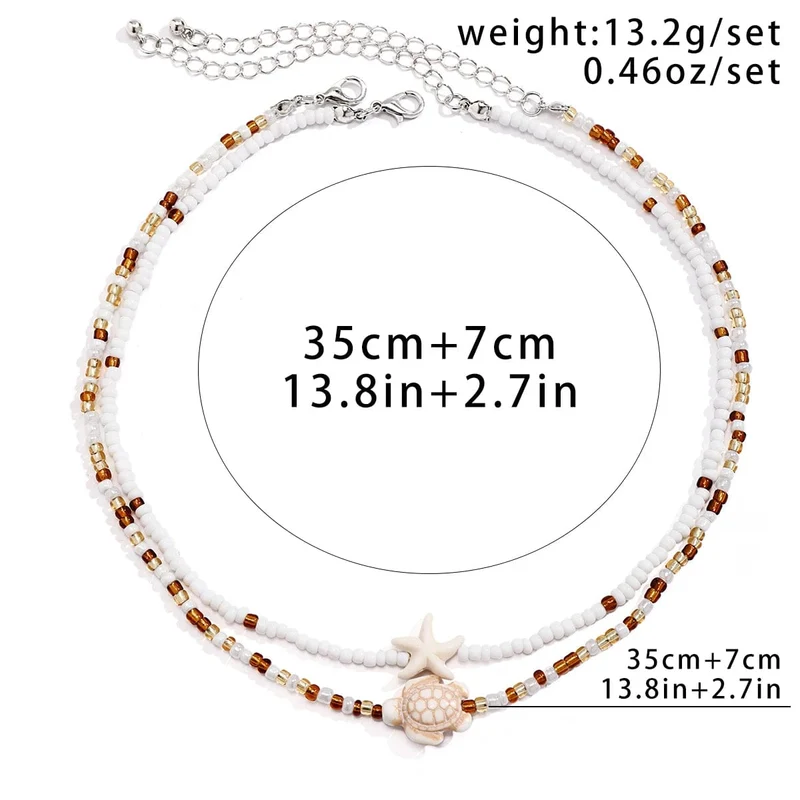 Mehrlagige kleine Rocailles-Ketten mit Seestern-Schildkröten-Halskette für Frauen, trendiger Kragen am Hals, 2023, Modeschmuck für Frauen