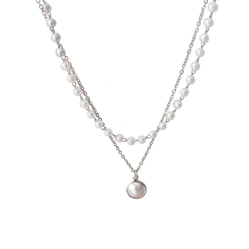 SUMENG 2024 Neue Mode Kpop Perle Halsband Halskette Nette Doppel Schicht Kette Anhänger Für Frauen Schmuck Mädchen Geschenk