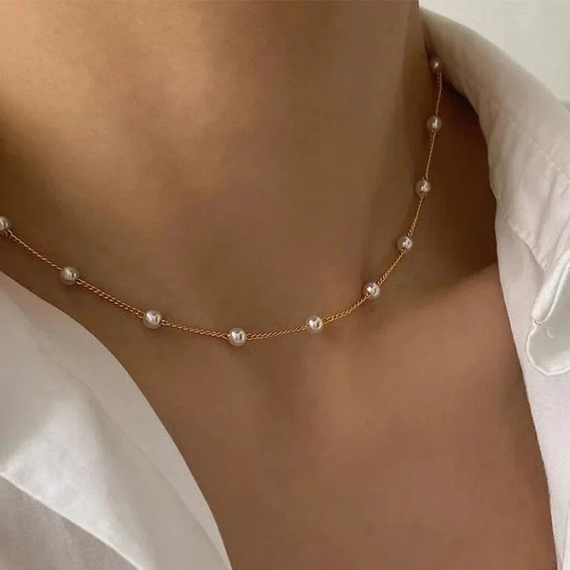 SUMENG 2024 Neue Mode Kpop Perle Halsband Halskette Nette Doppel Schicht Kette Anhänger Für Frauen Schmuck Mädchen Geschenk