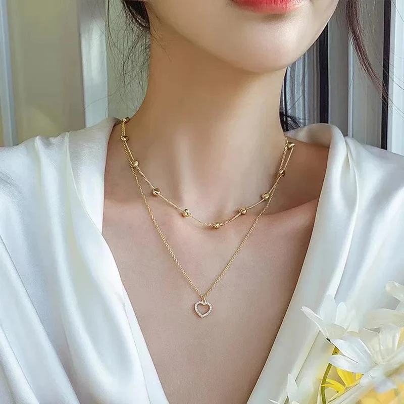 SUMENG 2024 Neue Mode Kpop Perle Halsband Halskette Nette Doppel Schicht Kette Anhänger Für Frauen Schmuck Mädchen Geschenk