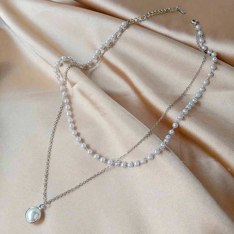 SUMENG 2024 Neue Mode Kpop Perle Halsband Halskette Nette Doppel Schicht Kette Anhänger Für Frauen Schmuck Mädchen Geschenk