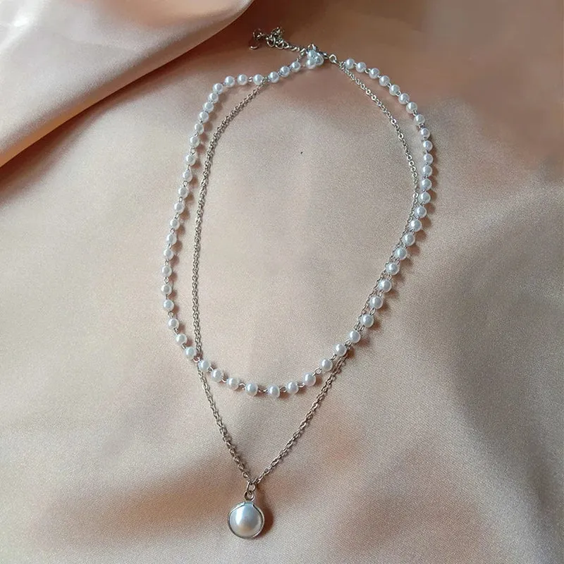 SUMENG 2024 Neue Mode Kpop Perle Halsband Halskette Nette Doppel Schicht Kette Anhänger Für Frauen Schmuck Mädchen Geschenk