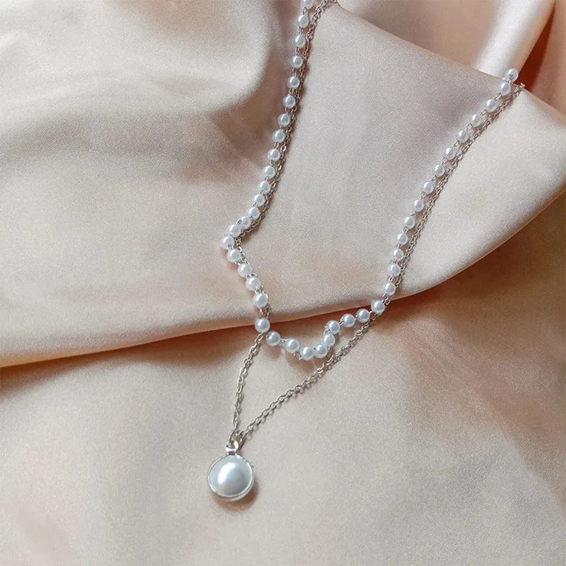 SUMENG 2024 Neue Mode Kpop Perle Halsband Halskette Nette Doppel Schicht Kette Anhänger Für Frauen Schmuck Mädchen Geschenk