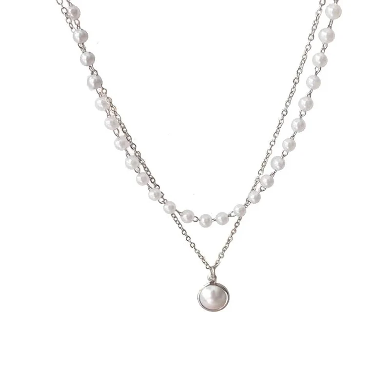 SUMENG 2024 Neue Mode Kpop Perle Halsband Halskette Nette Doppel Schicht Kette Anhänger Für Frauen Schmuck Mädchen Geschenk