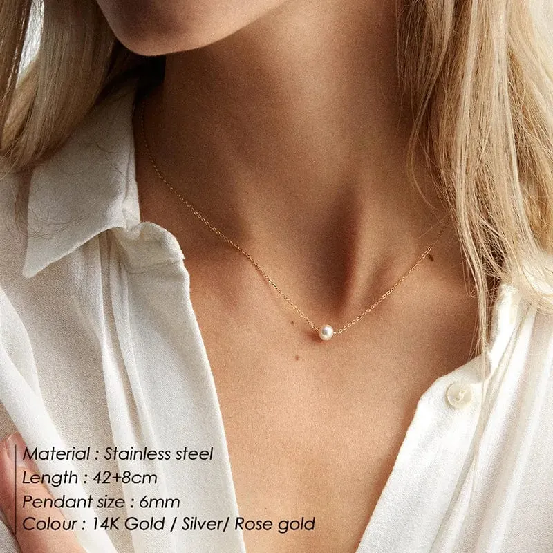 e-Manco Edelstahl-Halsband mit Perlenimitat für Damen, goldfarben, mehrlagige Halskette