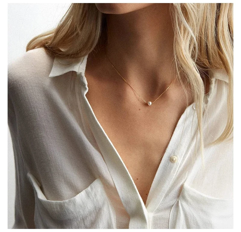 e-Manco Edelstahl-Halsband mit Perlenimitat für Damen, goldfarben, mehrlagige Halskette