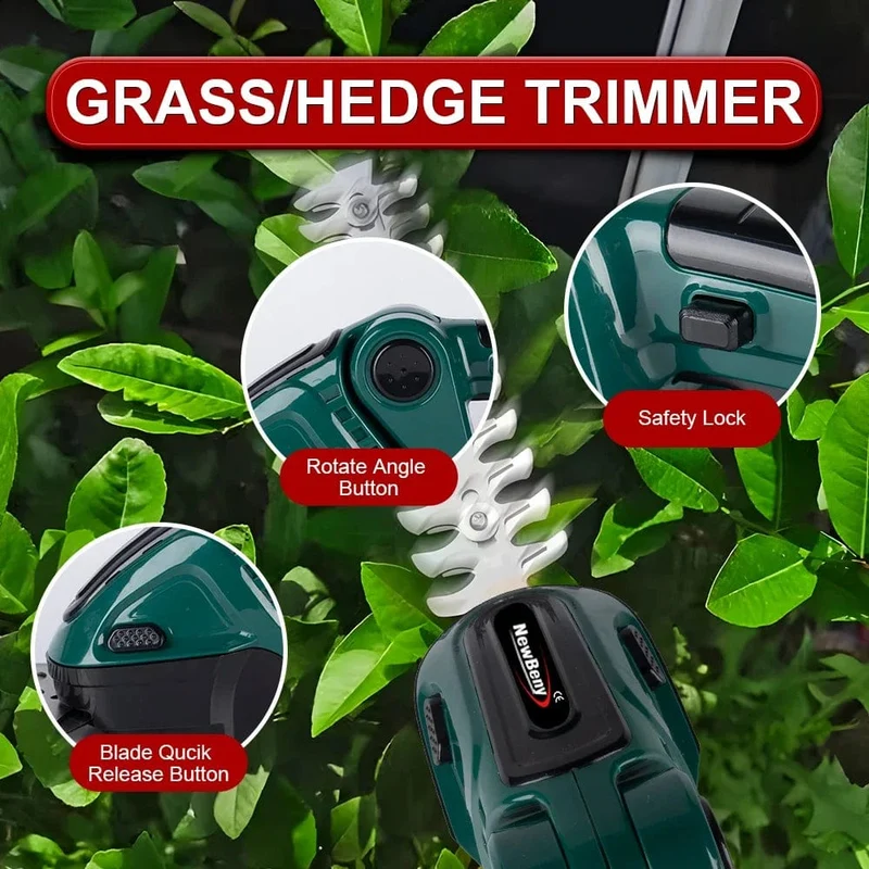 NEWBENY 2 IN 1 Elektrische Heckenschere Rasenmäher Haushaltsgarten Strauchschere Grasschere Elektrowerkzeug für Makita 18V Batterie
