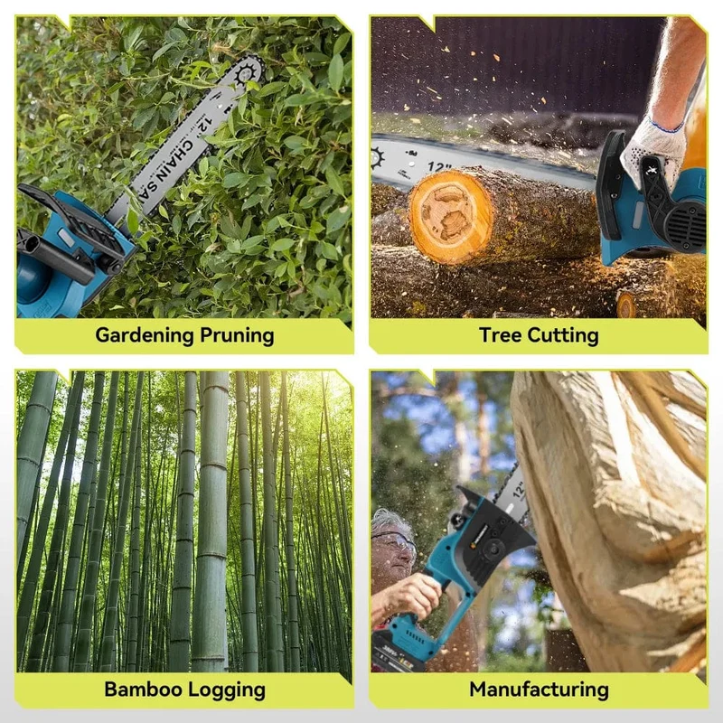 NEWBENY 12 Zoll bürstenlose elektrische Kettensäge, kabellos, wiederaufladbar, für die Holzbearbeitung, Garten, Astsäge, Werkzeug für Makita 18V Akku