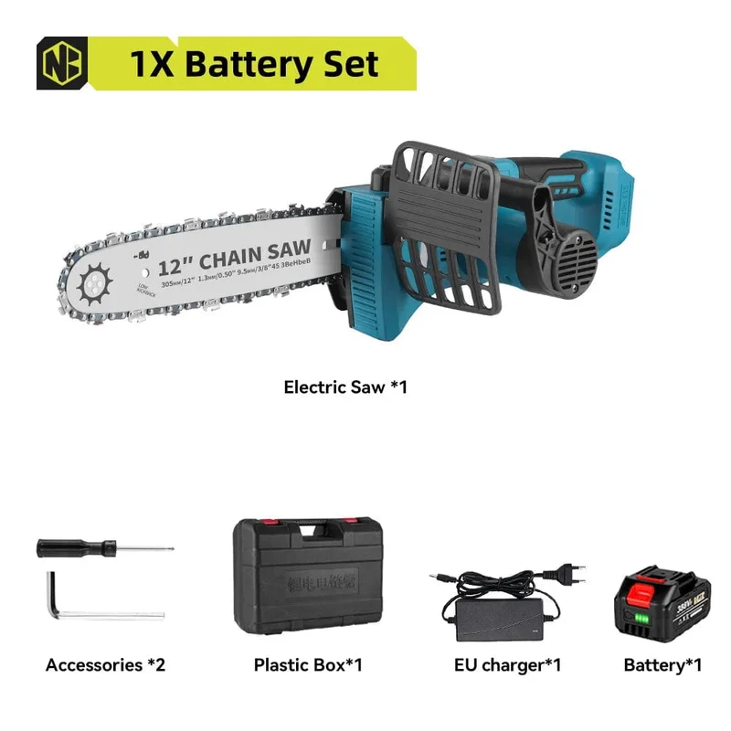 NEWBENY 12 Zoll bürstenlose elektrische Kettensäge, kabellos, wiederaufladbar, für die Holzbearbeitung, Garten, Astsäge, Werkzeug für Makita 18V Akku