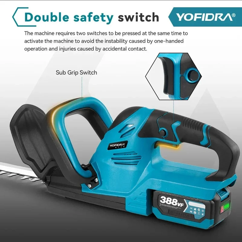 YOFIDRA 2000W elektrische Heckenschere, effizientes, kabelloses, wiederaufladbares Elektrowerkzeug zum Beschneiden von Sträuchern für Makita 18V-Akku