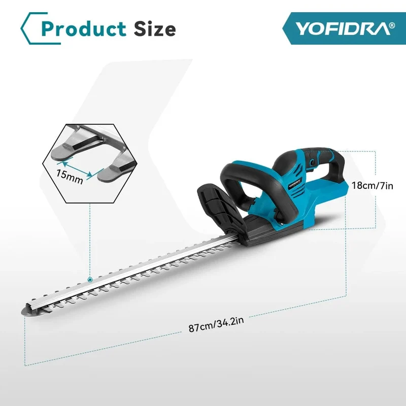 YOFIDRA 2000W elektrische Heckenschere, effizientes, kabelloses, wiederaufladbares Elektrowerkzeug zum Beschneiden von Sträuchern für Makita 18V-Akku