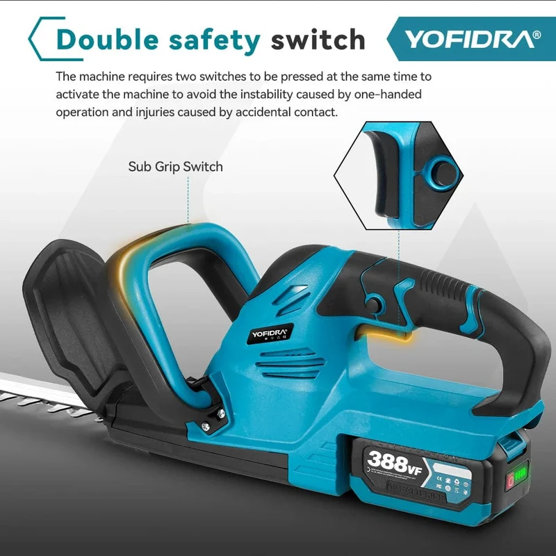 YOFIDRA 2000W elektrische Heckenschere, effizientes, kabelloses, wiederaufladbares Elektrowerkzeug zum Beschneiden von Sträuchern für Makita 18V-Akku