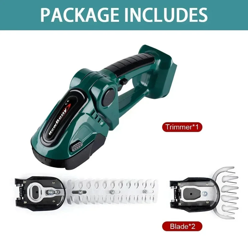 NEWBENY 2 IN 1 Handgehaltene elektrische Heckenschere, Gartengerät, 24 V, kabellos, wiederaufladbar, für den Haushalt, zum Jäten von Sträuchern und zum Beschneiden von Rasenmähern