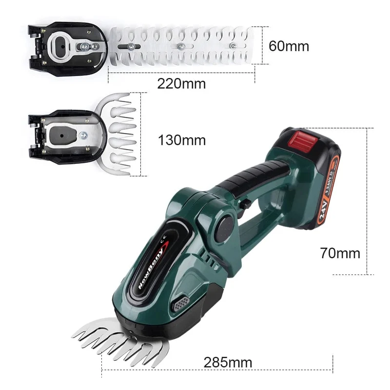 NEWBENY 2 IN 1 Handgehaltene elektrische Heckenschere, Gartengerät, 24 V, kabellos, wiederaufladbar, für den Haushalt, zum Jäten von Sträuchern und zum Beschneiden von Rasenmähern