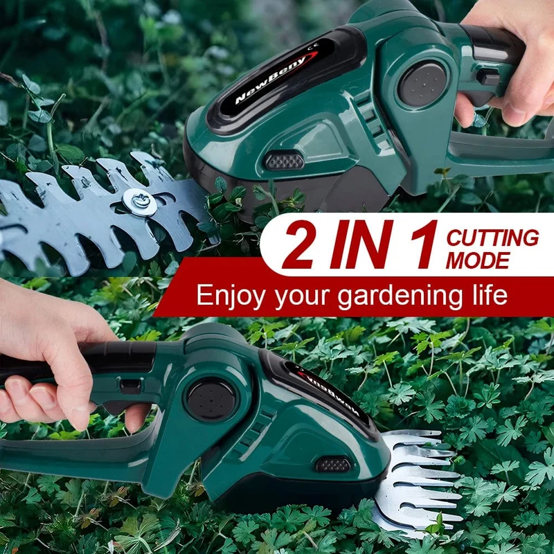 NEWBENY 2 IN 1 Handgehaltene elektrische Heckenschere, Gartengerät, 24 V, kabellos, wiederaufladbar, für den Haushalt, zum Jäten von Sträuchern und zum Beschneiden von Rasenmähern