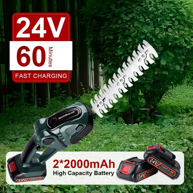 NEWBENY 2 IN 1 Handgehaltene elektrische Heckenschere, Gartengerät, 24 V, kabellos, wiederaufladbar, für den Haushalt, zum Jäten von Sträuchern und zum Beschneiden von Rasenmähern