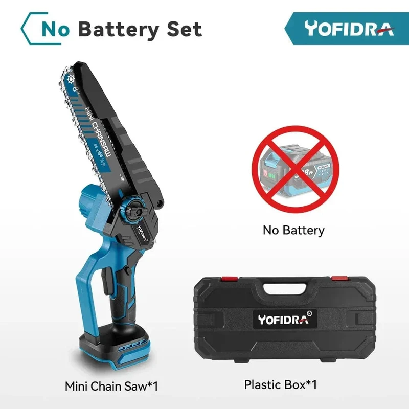 YOFIDRA Bürstenlose 8-Zoll-Elektrokettensäge, kabellos, wiederaufladbar, Astsäge, Holzbearbeitungs-Garten-Elektrowerkzeug für Makita 18-V-Akku