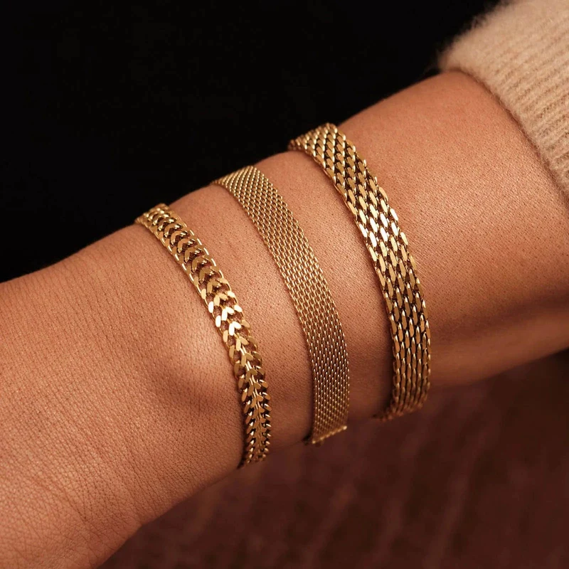 Vintage Mesh-Gliederarmband für Damen, dicke Kette, Edelstahl, modisches Handgelenk