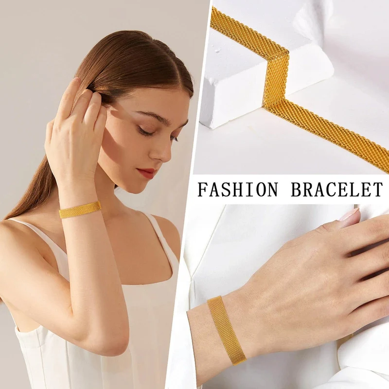 Vintage Mesh-Gliederarmband für Damen, dicke Kette, Edelstahl, modisches Handgelenk