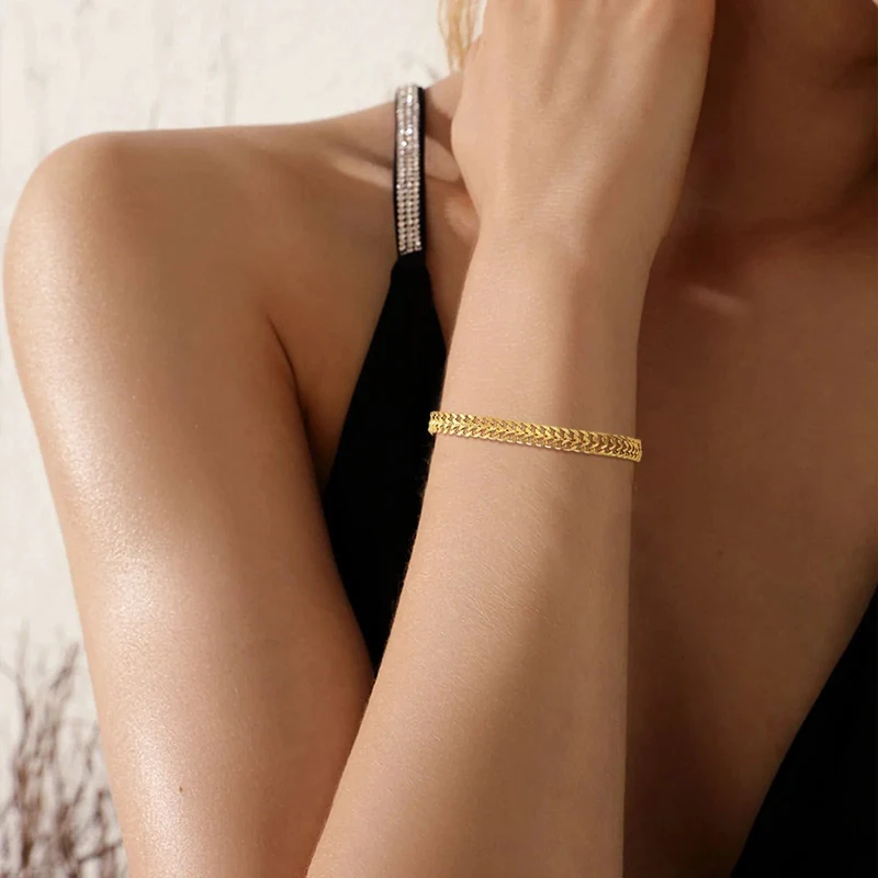 Vintage Mesh-Gliederarmband für Damen, dicke Kette, Edelstahl, modisches Handgelenk