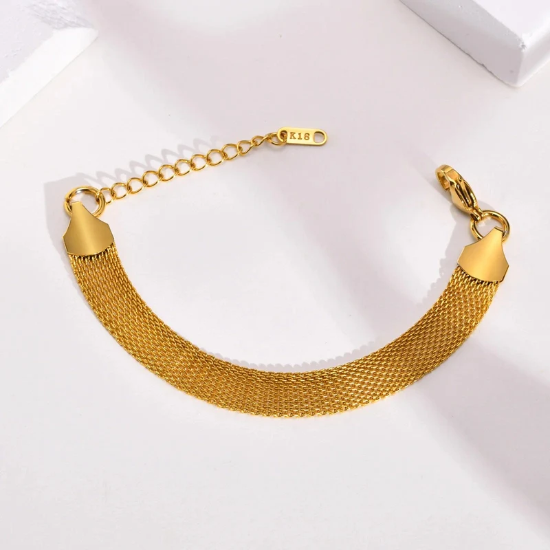 Vintage Mesh-Gliederarmband für Damen, dicke Kette, Edelstahl, modisches Handgelenk