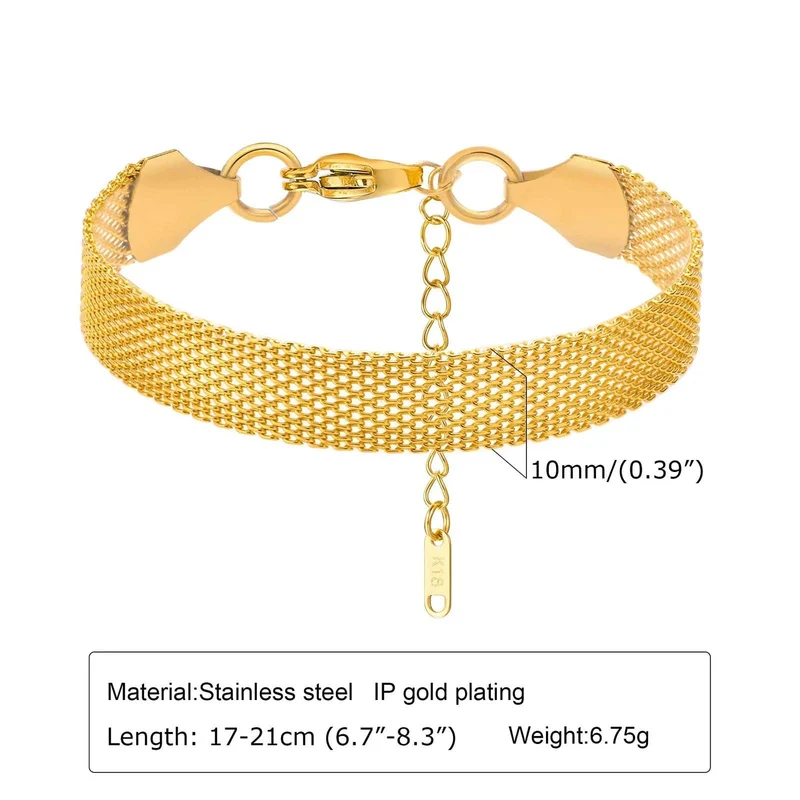 Vintage Mesh-Gliederarmband für Damen, dicke Kette, Edelstahl, modisches Handgelenk