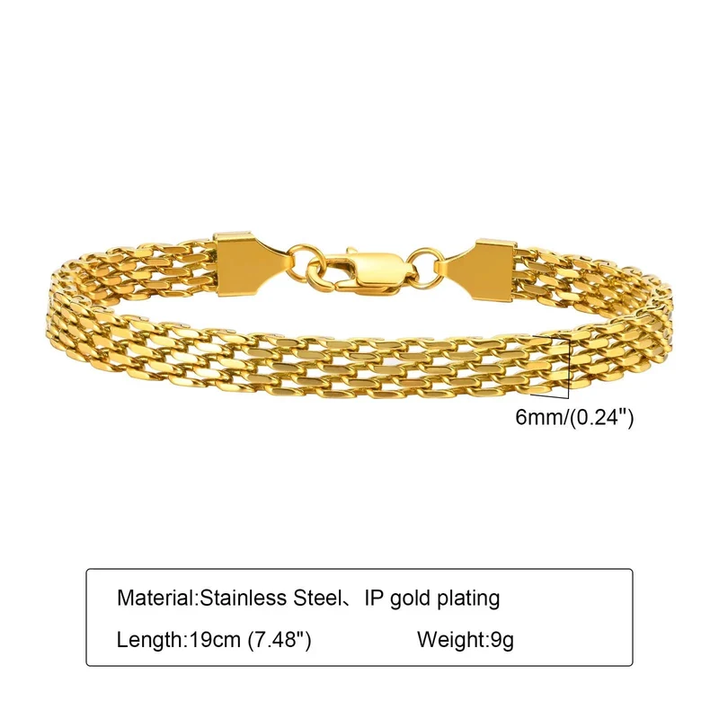 Vintage Mesh-Gliederarmband für Damen, dicke Kette, Edelstahl, modisches Handgelenk
