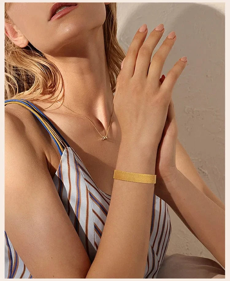 Vintage Mesh-Gliederarmband für Damen, dicke Kette, Edelstahl, modisches Handgelenk
