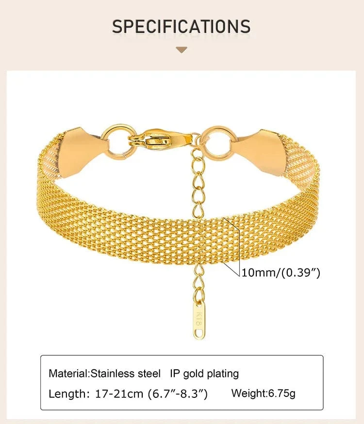 Vintage Mesh-Gliederarmband für Damen, dicke Kette, Edelstahl, modisches Handgelenk