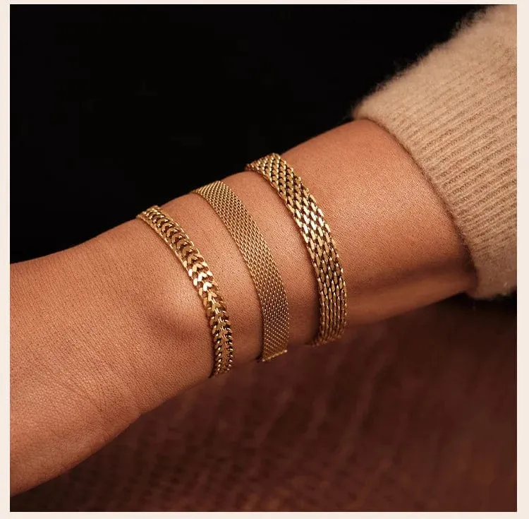 Vintage Mesh-Gliederarmband für Damen, dicke Kette, Edelstahl, modisches Handgelenk