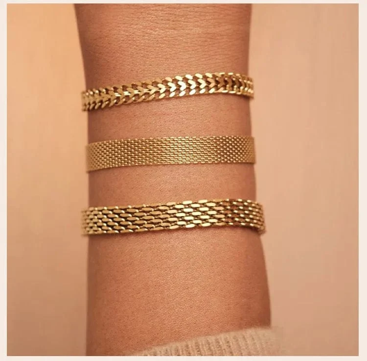 Vintage Mesh-Gliederarmband für Damen, dicke Kette, Edelstahl, modisches Handgelenk