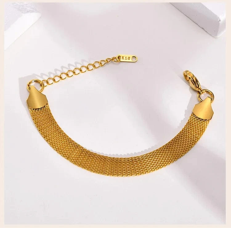 Vintage Mesh-Gliederarmband für Damen, dicke Kette, Edelstahl, modisches Handgelenk