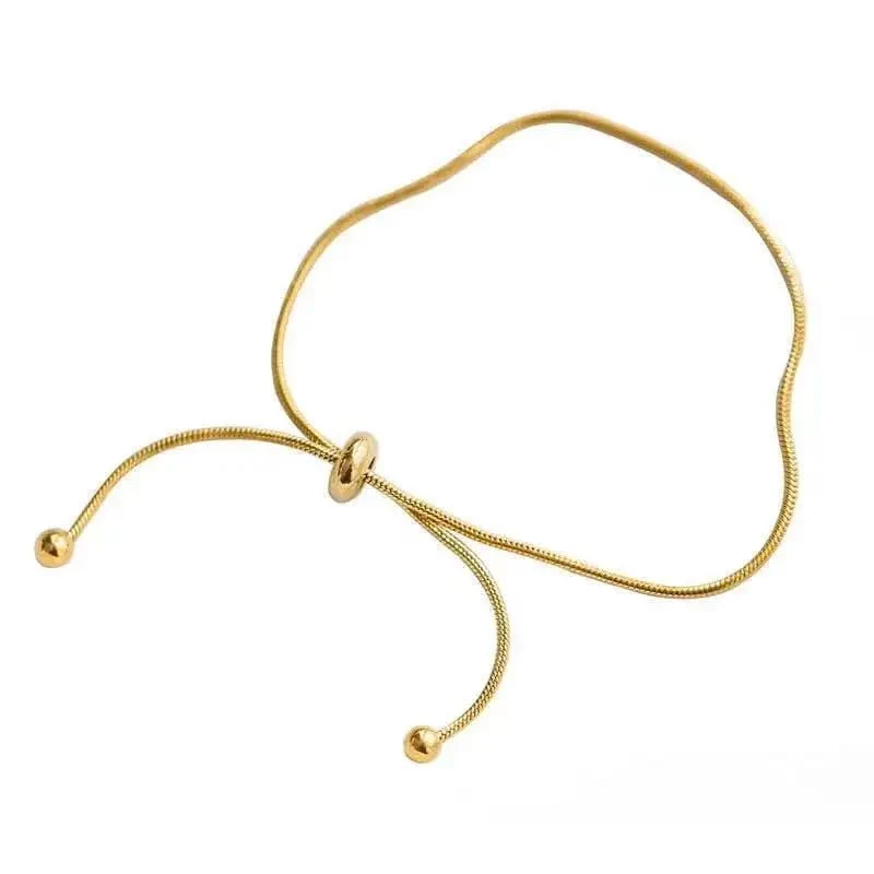 ANENJERY 316L Edelstahl verstellbares Zugarmband Fußkettchen weibliche Ins Kalter Wind einfaches Schlangenknochenkettenarmband